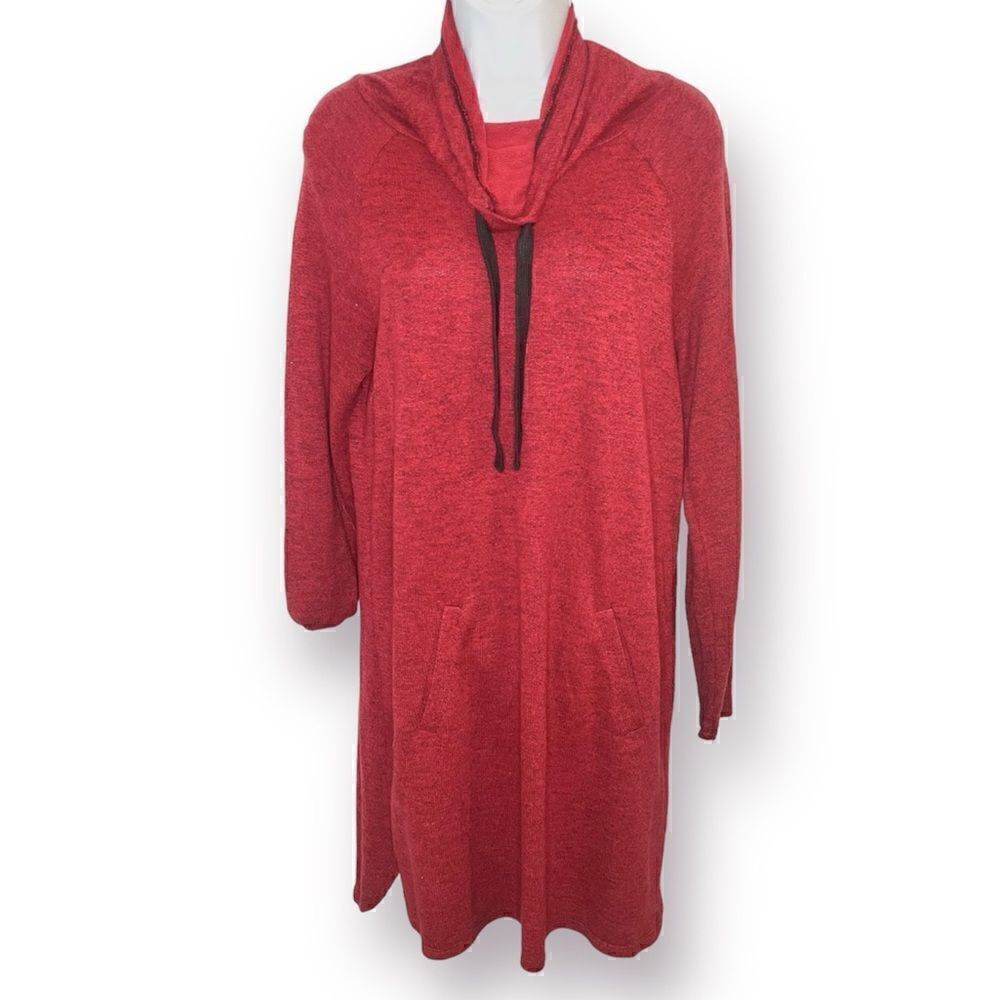 Bass Marled Drawstring Cowlneck Knit Dress Red Black M